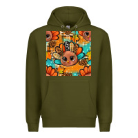 Army Green thanksgiving turkey and cone with tartan seamless pattern bbs Premium Hoodie - BundleAndBundleShop