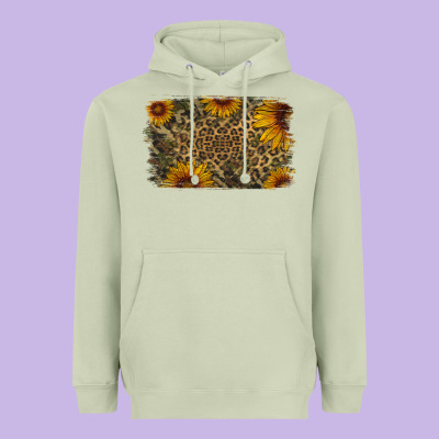 Camouflage Leopard Sunflower Background Heavyweight Hoodie Designed By Jasminsmagicworld