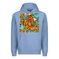 Colony Blue thanksgiving turkey with tartan seamless pattern bbs Premium Hoodie - BundleAndBundleShop