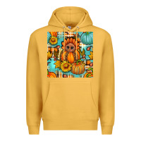 Mustard thanksgiving turkey with tartan seamless pattern bbs Premium Hoodie - BundleAndBundleShop