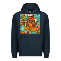 Navy thanksgiving turkey with tartan seamless pattern bbs Premium Hoodie - BundleAndBundleShop