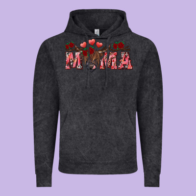 Vintage Hoodie Valentine's day mama black highland cow