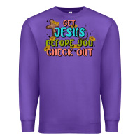 Purple get jesus before you check out Premium Sweatshirt - MaliasSmallBusiness