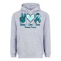 Heather Grey Peace Love Cure Ovarian Cancer Heavyweight Hoodie - Jasminsmagicworld