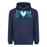 Navy Peace Love Cure Ovarian Cancer Heavyweight Hoodie - Jasminsmagicworld