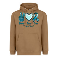 Toasted Coconut Peace Love Cure Ovarian Cancer Heavyweight Hoodie - Jasminsmagicworld