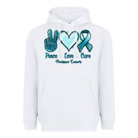 White Peace Love Cure Ovarian Cancer Heavyweight Hoodie - Jasminsmagicworld
