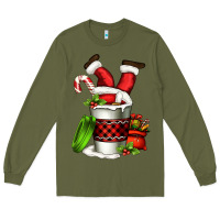 Army Green Santa claus in a coffee cup Long Sleeve Tee - FaDigitalArtStudio