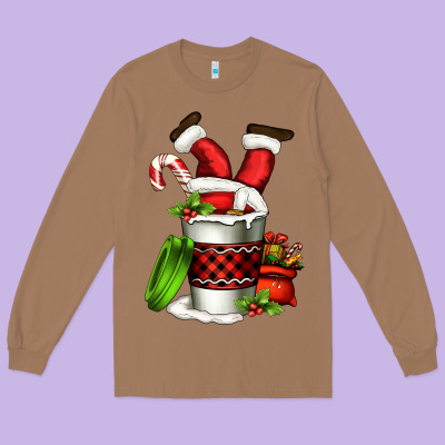 Santa Claus In A Coffee Cup Long Sleeve Tee Designed By Fadigitalartstudio