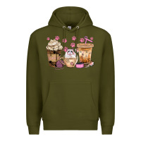 Army Green cat coffee cups with paw bbs Premium Hoodie - BundleAndBundleShop