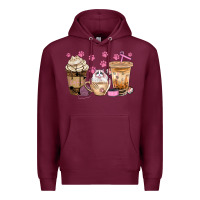 Burgundy cat coffee cups with paw bbs Premium Hoodie - BundleAndBundleShop