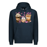 Navy cat coffee cups with paw bbs Premium Hoodie - BundleAndBundleShop