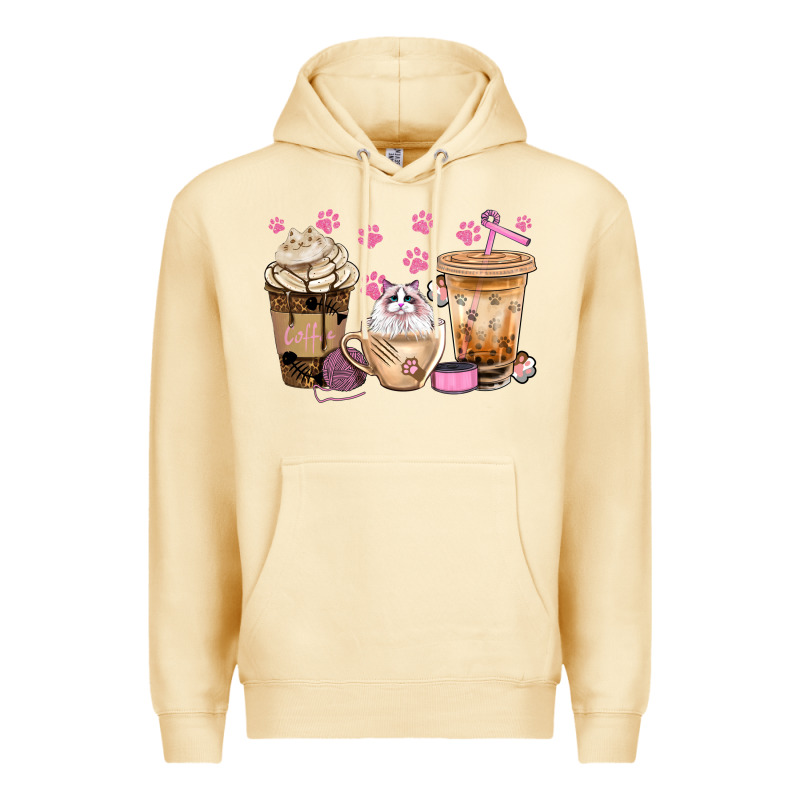 Cat Coffee Cups With Paw Bbs Premium Hoodie by BundleAndBundleShop | Teevron