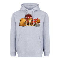 Heather Grey Red Barn Farm Animals Heavyweight Hoodie - Jasminsmagicworld