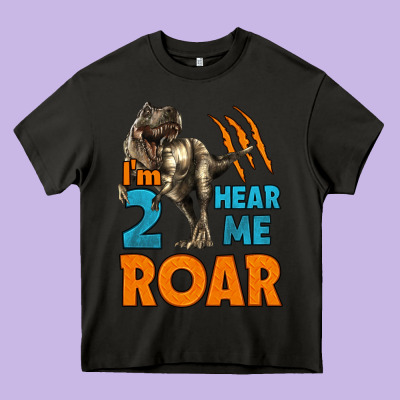 I'm Two Hear Me Roar Dinosaur Birthday Heavy Core Tee Designed By Lillyallendesigns