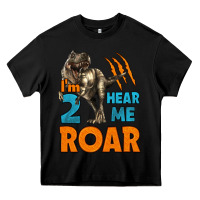 Black i'm two hear me roar dinosaur birthday Heavy Core Tee - LillyAllenDesigns