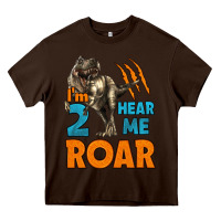 Chocolate Brown i'm two hear me roar dinosaur birthday Heavy Core Tee - LillyAllenDesigns