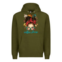 Army Green coffee please messy bun with coffee bean bbs Premium Hoodie - BundleAndBundleShop