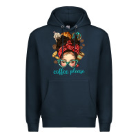 Navy coffee please messy bun with coffee bean bbs Premium Hoodie - BundleAndBundleShop