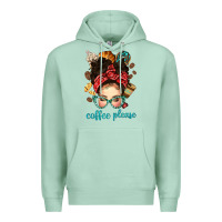 Seafoam coffee please messy bun with coffee bean bbs Premium Hoodie - BundleAndBundleShop