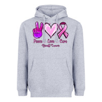 Heather Grey Peace Love Cure Breast Cancer Heavyweight Hoodie - Jasminsmagicworld