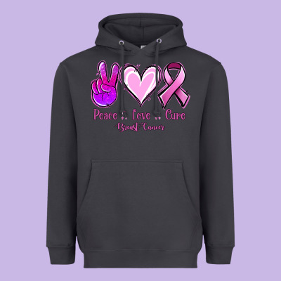 Peace Love Cure Breast Cancer Heavyweight Hoodie Designed By Jasminsmagicworld