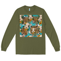 Army Green charolais cow and sunflowers seamless pattern Long Sleeve Tee - HRA Design Shop