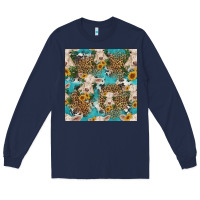 Navy charolais cow and sunflowers seamless pattern Long Sleeve Tee - HRA Design Shop