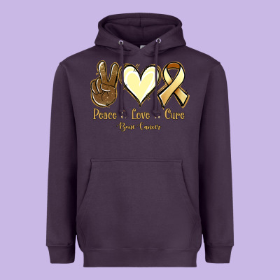 Peace Love Cure Bone Cancer Heavyweight Hoodie Designed By Jasminsmagicworld