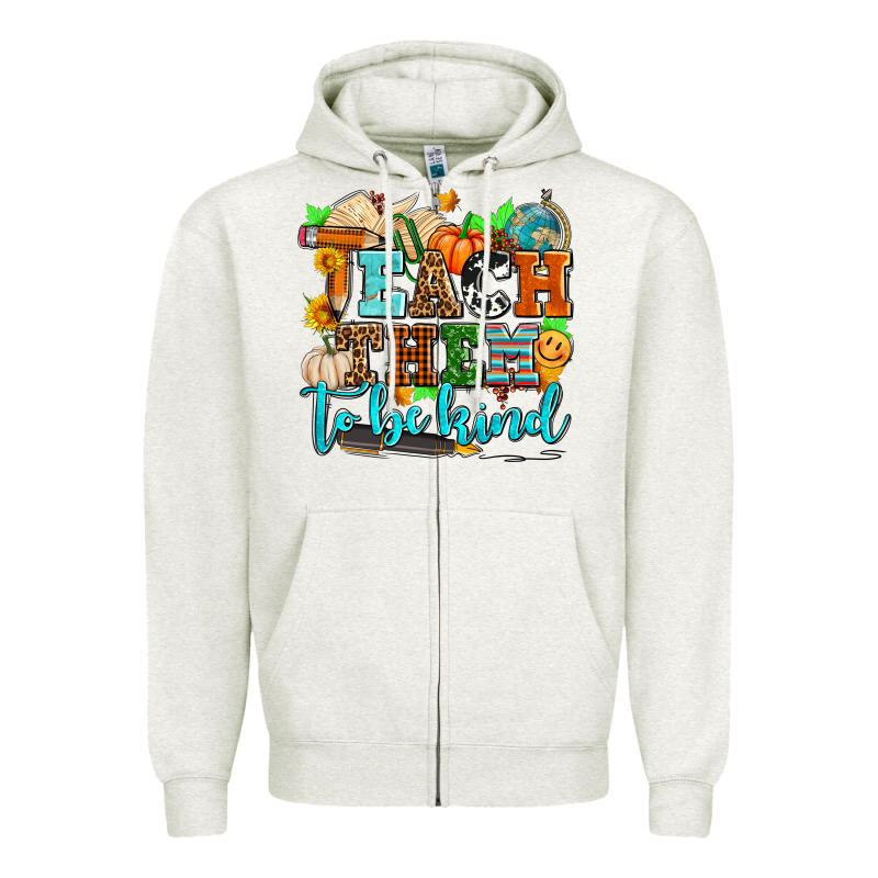Teach Them To Be Kind With Pumpkins And Fall Zipper Hoodie by AdoDesignShop | Teevron