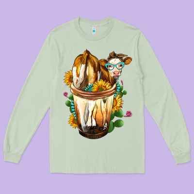 Simmental Cow Bobba Cup Long Sleeve Tee Designed By Fadigitalartstudio