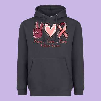 Peace Love Cure Uterine Cancer Heavyweight Hoodie Designed By Jasminsmagicworld