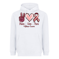 White Peace Love Cure Uterine Cancer Heavyweight Hoodie - Jasminsmagicworld
