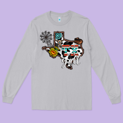 Tx Yall Western Long Sleeve Tee Designed By Cowhidedigitalart