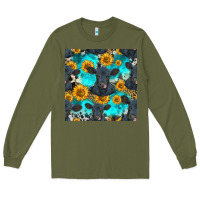 Army Green black angus and sunflowers seamless pattern Long Sleeve Tee - HRA Design Shop