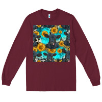 Burgundy black angus and sunflowers seamless pattern Long Sleeve Tee - HRA Design Shop