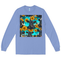 Colony Blue black angus and sunflowers seamless pattern Long Sleeve Tee - HRA Design Shop