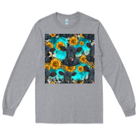 Heather Grey black angus and sunflowers seamless pattern Long Sleeve Tee - HRA Design Shop
