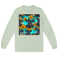 Matcha black angus and sunflowers seamless pattern Long Sleeve Tee - HRA Design Shop