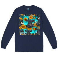 Navy black angus and sunflowers seamless pattern Long Sleeve Tee - HRA Design Shop