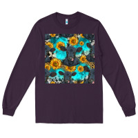 Plum black angus and sunflowers seamless pattern Long Sleeve Tee - HRA Design Shop