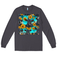 Smoke black angus and sunflowers seamless pattern Long Sleeve Tee - HRA Design Shop