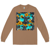 Toasted Coconut black angus and sunflowers seamless pattern Long Sleeve Tee - HRA Design Shop