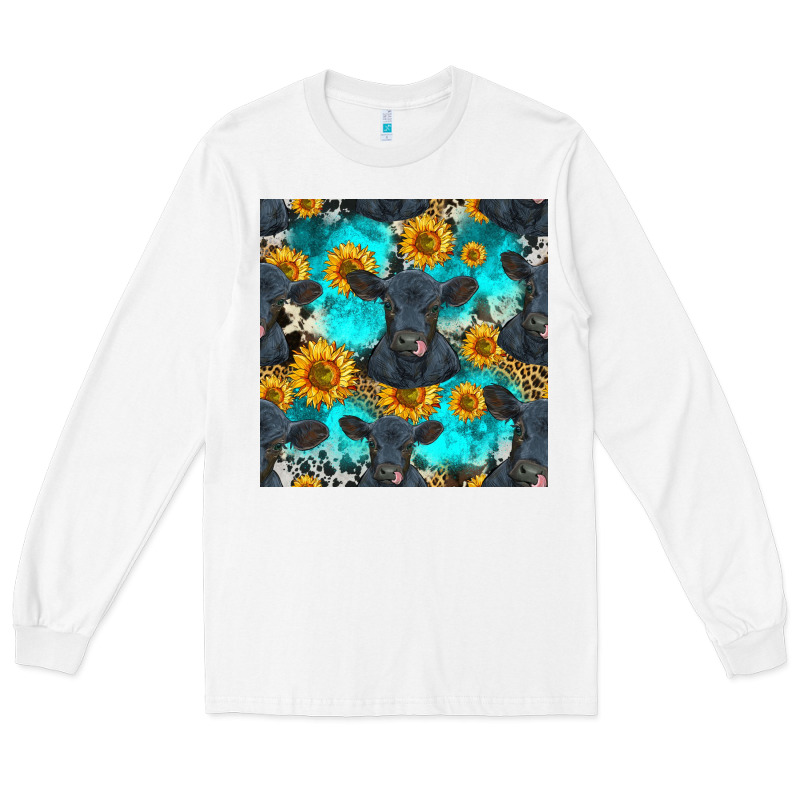 Black Angus And Sunflowers Seamless Pattern Long Sleeve Tee by HRA Design Shop | Teevron