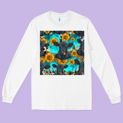 Black Angus And Sunflowers Seamless Pattern Long Sleeve Tee Designed By Hra Design Shop