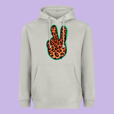 Orange Leopard Peace Sign Heavyweight Hoodie Designed By Jasminsmagicworld