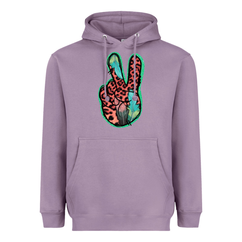 Feather Pink Leopard Peace Sign Heavyweight Hoodie by Jasminsmagicworld | Teevron