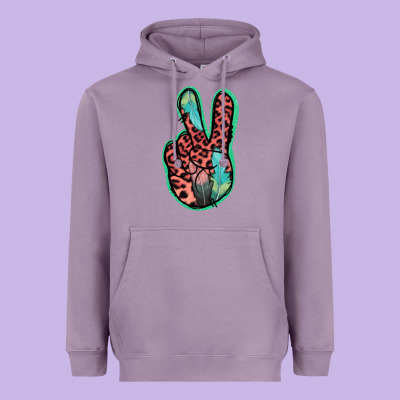 Feather Pink Leopard Peace Sign Heavyweight Hoodie Designed By Jasminsmagicworld