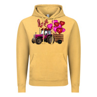 Vintage Mustard Valentine's day pink tractor with pin heart balloons Vintage Hoodie - RanaPortraitStore