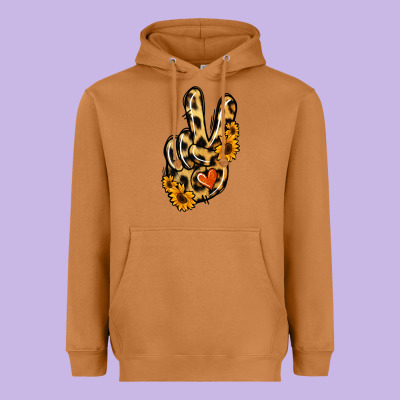 Leopard Sunflower Peace Sign Heavyweight Hoodie Designed By Jasminsmagicworld